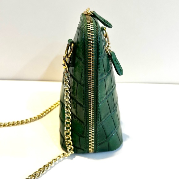 Pratesi Firenze Emerald Green Italian Leather Crossbody Bag w/Gold Chain - Picture 6 of 11